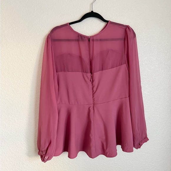 Torrid Peplum Crepe Mesh Inset Long Sleeve Blouse Sz 0X 12 L Rose Pink - Picture 5 of 10